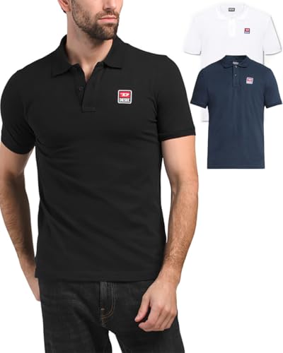 Diesel - Polo para hombre Slim Fit Logo Pique Algodón - T-Smith 16-2, Blanco, S