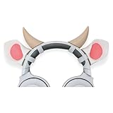 Cow Ears and Horns for Headphones - Calf Headphone Attachment in Various Colors with Self Fastener - Cosplay Cow Ears for Gamers and Streamers (Set of 2) (White/Pink)