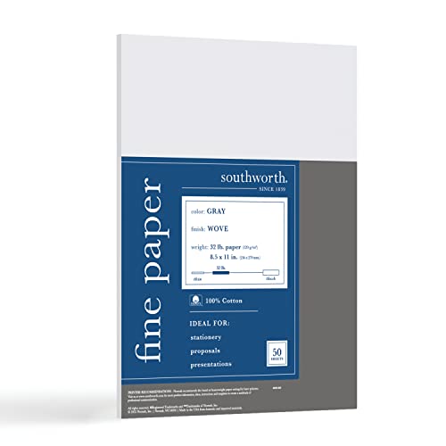 hworthR 100% Cotton Business Paper, Letter Paper Size, 32 Lb, Gray, Pack Of 50 Sheets