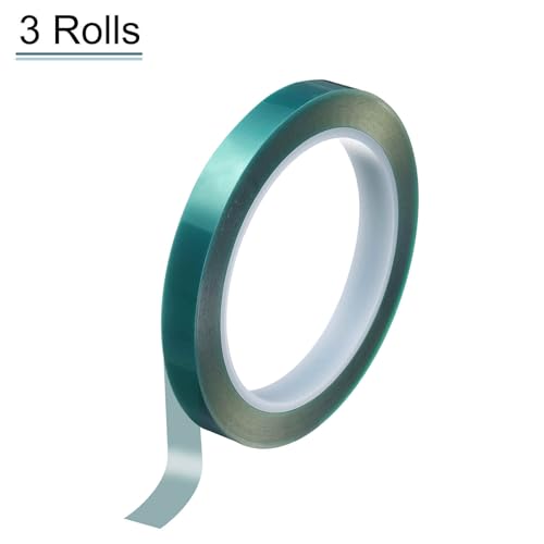 Image of HARFINGTON 3 Rolls High Temperature Masking Tape 15 /32 inch x216ft(12mmx66m) 0.05mm Thick PET Film Silicone Adhesive Heat Resistant Tapes for Heat Press Anodizing Circuit Board, Green