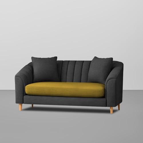 Image of Casaliving Doraldo 2 Seater Sofa Set for Living Room (Yellow Black Colour) Premium Fabric Sofa Set
