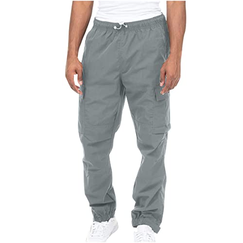 Cargo Pants for Men Wide-Leg Workout Trousers Drawstring Waist Cinch Bottom Straight Leg Bootcut Pant with Pockets2