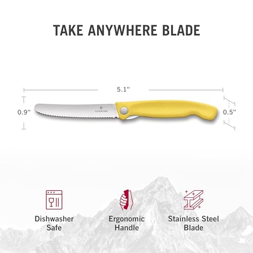 Victorinox Swiss Classic Foldable Paring Knife, Wavy Edge Yellow 4.3 in
