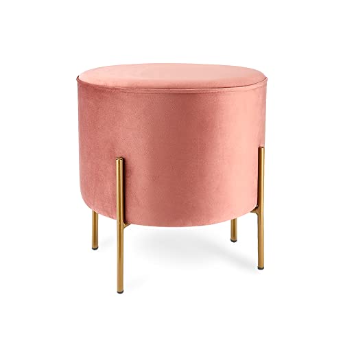 Round Ottoman Dutch Velvet Porch Footstool 15.5"Tall Round Footrest Vanity Stool, Portable Padded Stool Seat, Luxury Round Stool Makeup Footstool For Bedroom Living Room Balcony Dressing Room(Pink) #TOP18