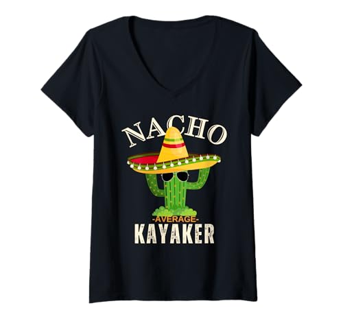 Womens Vintage Kayak Nacho Average Kayaker V-Neck T-Shirt