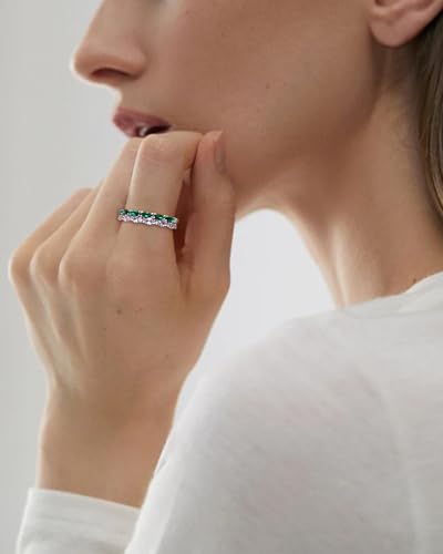 STARCHENIE 2mm Stackable Rings | 925 Sterling Silver Half Eternity Ring | Marquise Cut Birthstone Rings for Women3