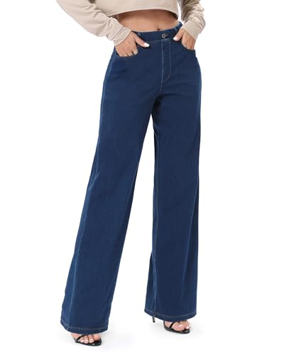 Pull On Jeans for Women Wide Leg High Waisted Stretch Baggy Jeans...