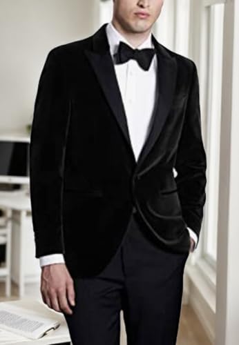 Mi Bo Tong Mens Velvet Blazer Jacket One Button Peak Lapel Prom Party Blazer Dinner Jacket for Men4