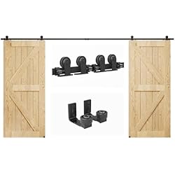 LTIYITL 203CM (6.6FT) Herraje Para Puerta Corredera Kit de Granero Accesorio de Armario Con Rodillo de Riel Para Puerta Doble,Contiene Guía de Suelo Ajustable