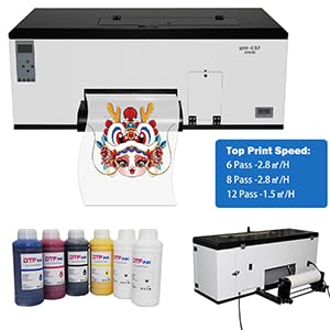 A3+ DTF Printer, Dual XP600 Printhead- Super Fast Speed Transfer Printing Machine with Roll Feeder, Higher Resolution 5760 * 1440dpi, Direct to Film Printer for Garment Caps Shoes Pants Fabrics