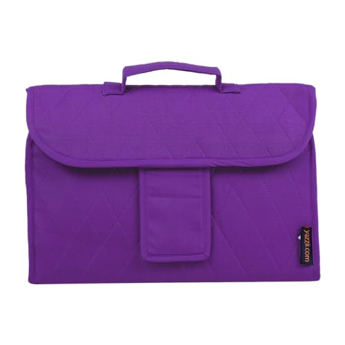 Image of Yazzii Trifold Craft Project Case - Craft Organizer, Travel Tote Bag with Clear Pockets & Handle - Crafts, Crochet, Sewing Accessories - Purple