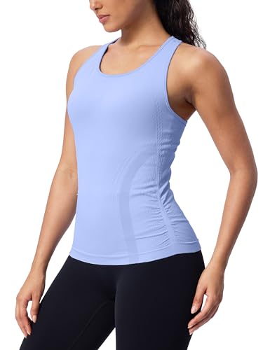 Women's Seamless Racerback Tank Top, Crew Neck Workout Yoga Padded Athletic Shirts