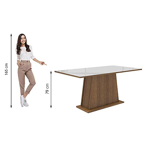 Mesa de Jantar Madesa Retangular Tampo de Vidro 5364 Rustic/Branco