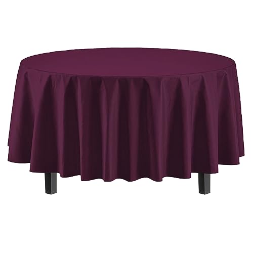 Image of Party Solids Plum Round Plastic Tablecloth - 84 Inch, Pack of 24