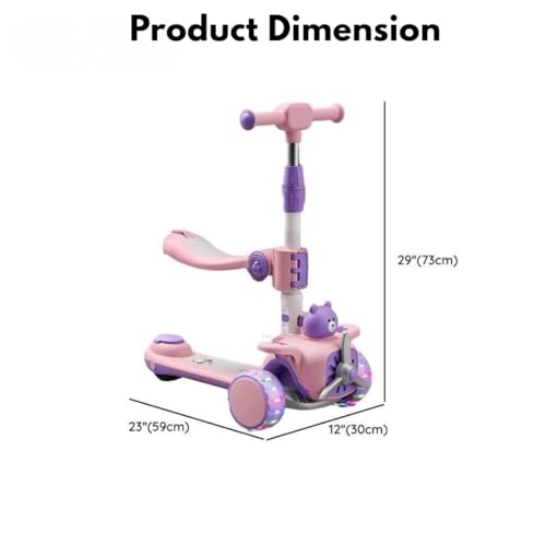Image of 2-in-1 Multi Mode Kick Scooter for 3-10 Years Old Kids | 3-Level Height Adjustable Handlebar | Music & PU LED Flashing Wheels | Foldable and Lightweight (KS-213 Pink /Purple)