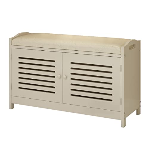 Banc d'entrée double porte pour cacher le désordre des chaussures