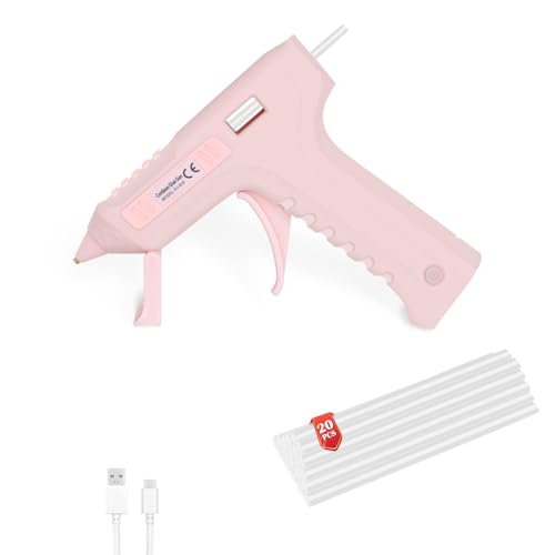 JENABOM Cordless Hot Glue Gun with 20 Pcs Mini Glue Sticks 20s Heating Fast Mini Glue Gun kit 2600 mAh Rechargeable Battery DIY Crafts Decorations Home Repairs Pink
