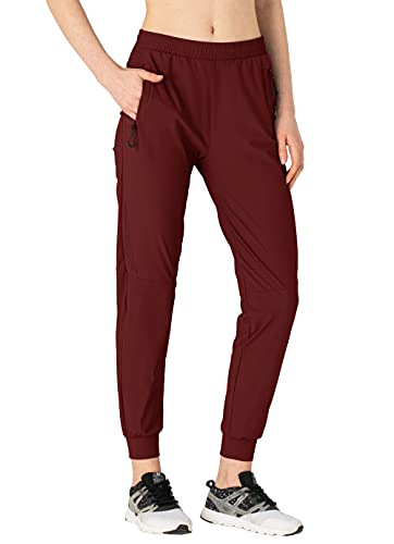 donhobo Jogginghose für Damen Wanderhose Leichte Schnelltrocknend Outdoor Running Sport Hose mit Reißverschlusstaschen (Rot, S)