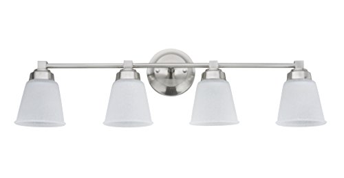 Aspen Creative 62071-1, Four-Light Metal Bathroom Vanity Wall Light Fixture, 30 Wide, Transitional Design in Satin Nickel with Clear Etched Glass Glass Shade