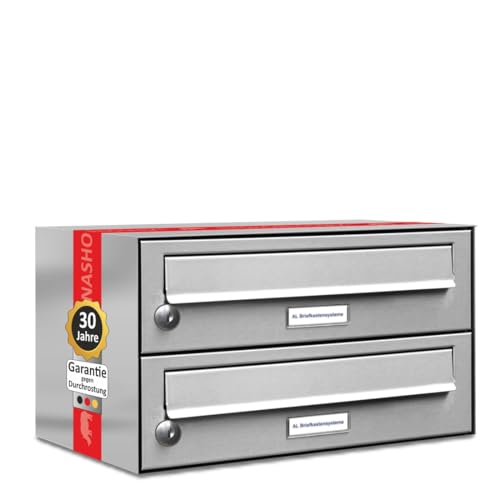 AL Briefkastensysteme 2er Briefkastenanlage Edelstahl, Premium Doppel-Briefkasten DIN A4, 2 Fach Postkasten modern Aufputz