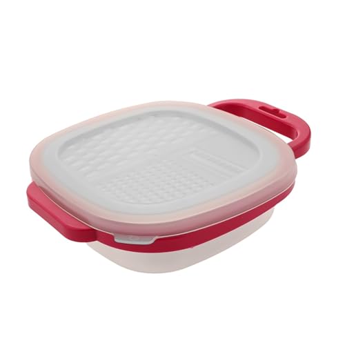 円形トリプルグレート付属ボウル&フタ野菜・生姜・チーズおろし器ステンレス製台所スライサー (【赤】底箱付き蓋付き)