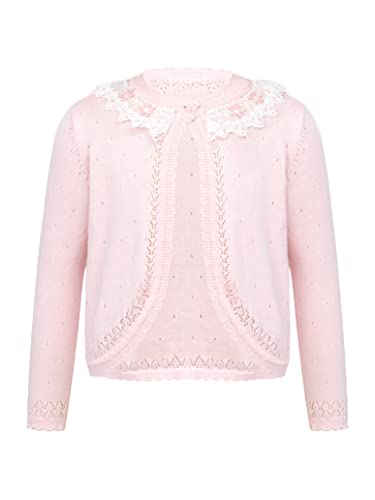 Little Girls Long Sleeve Bolero Shrug Lace Short Cardigan Long Sleeve Button Knitted Tops