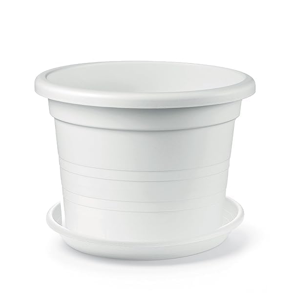 Sicignano - Maceta cilíndrica con platillo de polipropileno, resistente a los golpes y a los rayos UV, fabricada en Italia, ideal para entradas de jardines, espacios públicos (blanco, 80 cm)