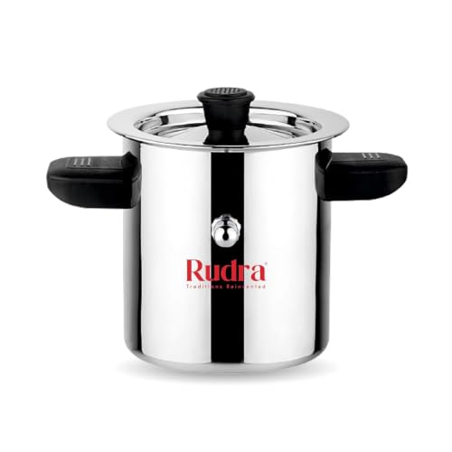 Image of Rudra Stainless Steel Long Milk Boiler 1L | Double-Walled Spill-Proof Design | Induction & Gas Compatible Milk Pan | Rust-Free 202 Grade Steel with Whistle Indicator
