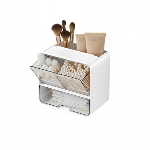 RUTREZOGO Transparent Bathroom Wall Mounted Organizer, Multi-Compartment Plastic Drawer Organizer, Cotton Swab Dispenser, Makeup Organizer for Bathroom, Kitchen, Living Room and Dormitory