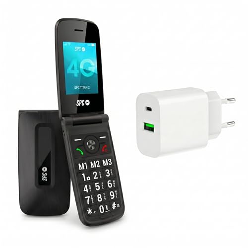 SPC Titan 2 + Cargador 20W | Teléfono móvil de para Mayores con Teclas Grandes, 4G, Timbre Alto, 2,4” | Fácil de Usar y configuración remota | 3 memorias directas | 7 días batería | Negro