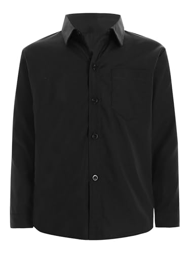 Freebily Camisa De Manga Larga Casual Niños Camisa De Color Sólido con Botones Y Bolsillo Camisa Vestir De Caballero Camisa De Informal Negro 11-12 años