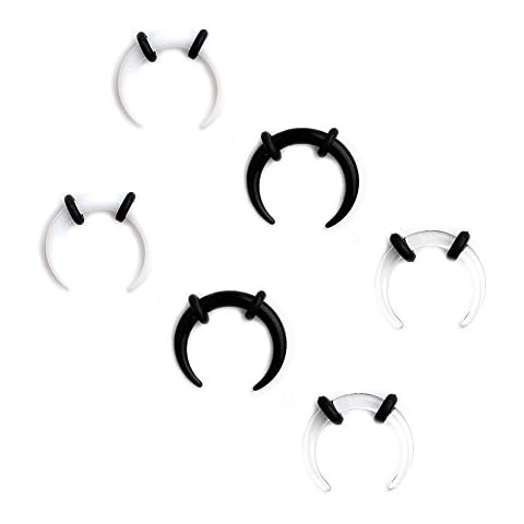 Ruifan 3prs Black/White/Clear Acrylic C shape Pincher Tapers Septum Buffalo Taper Expander Pierced Nose, Nipple or Earring Ring with Black O-Rings 14G Cover