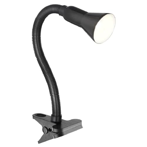 Britalia Black Modern Clip On Adjustable Reading Light with Fully Flexible Stem & Inline Switch | 30cm Height | 1 x SES E14 Lamp Bulb Required | UK Approved | 3 Pin UK Plug | Task Light