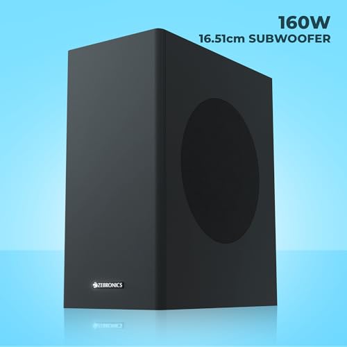 Image of ZEBRONICS JUKE BAR 9530 Pro Dolby Soundbar with 5.1 CH surround sound 340W output, 16.51cm Subwoofer, Bluetooth 5.0, HDMI (ARC), Optical IN, USB, AUX, Dual Rear Satellites, LED Display and RGB LED.