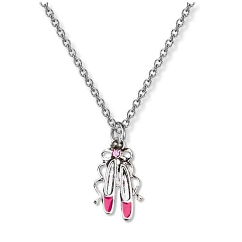 Sportybella Ballet Slippers Necklace- Dance Jewelry, Pink Ballet Shoes Charm Pendant For Dancers, Dance Teams and Dance Recitals