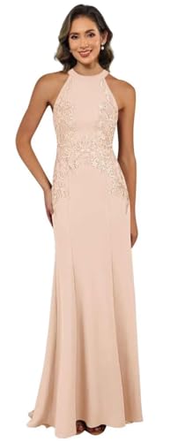 Image of KDTM Satin Lace Mother of The Bride Dresses Long Halter Sleeveless Formal Dresses for Women Wedding Guest