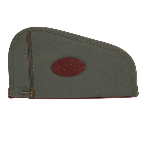 Boyt Harness Heart Shaped Handgun Case with Pocket - 22 oz. Heavy-Duty Canvas, 40 oz. Cotton Batting Padding, Flannel Lining, Zippered Accessory Pockets - OD Green