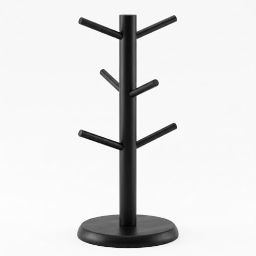 6 Hooks Coffee Cup Holder, Wooden Mug Rack Tree Detachable Cup Holder