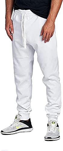PROGO USA Men's Joggers Sweatpants Basic Fleece Marled Jogger Pant Elastic Waist (Large, White) - Thumbnail 3