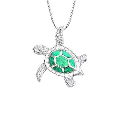 Aissmmeio Sea Turtle Pendant Necklace Cute Lovely Adjustable Silver Plated Link Chain Animal Jewelry for Women Men - Green