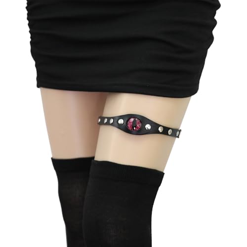 2PCs Punk Faux Leather Leg Garter for Halloween, Elastic Rock Thigh Garters Belt for Women Parties, Black2