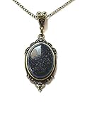 I.Love.Vintage Jewelry (London) Blue Goldstone Necklace Sparkling Gemstone Pendant Bronze Filigree W