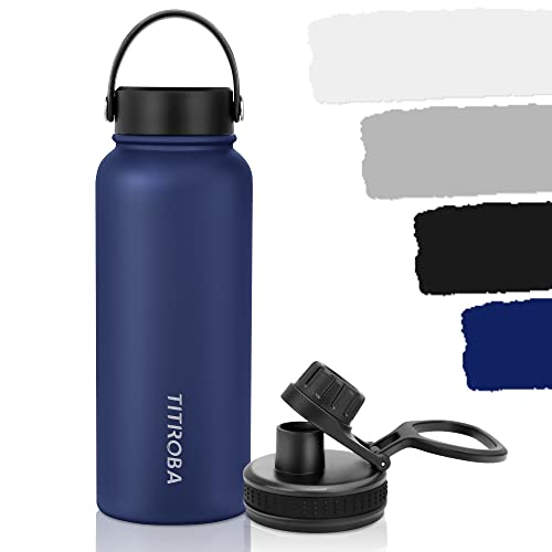 TITIROBA Botella térmica de acero inoxidable a prueba de fugas, 24 horas, fría y 12 horas, para deportes al aire libre, escuela, azul marino Cover