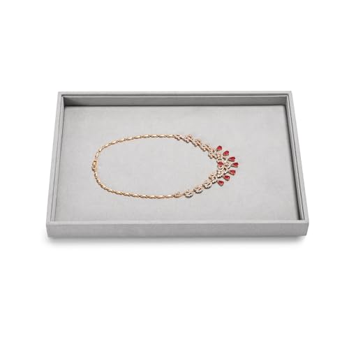 Microfiber Jewelry Tray Stackable Jewelry Organizer Drawer Trays For Necklace Bracelets Watch Perfume Storage Holder (Grey)