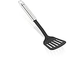 [page_title]-Leifheit Pfannenwender NylonSterling-Serie, Küchenhelfer aus rostfreiem Edelstahl und hitzebeständigem Nylon zum Kochen ohne Kratzer, Bratenwender mit ovalem Griff und praktischer Aufhängeöse, silber
