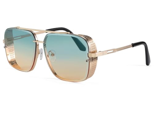Image of FEISEDY Sunglasses Mens Women Vintage Pilot Square Trendy Metal Steampunk Fishing Driving Sun Glasses B2894