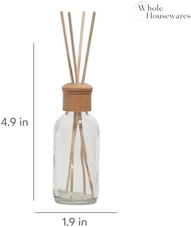 Whole Housewares Reed Diffusers for Home - Transparent Glass with Wooden Top - Elegant Empty Design - Ideal Bathroom Diffuser - 4 Pieces - Stable and Artistic Base - Oil Stick Diffuser - 4.9 x 1.9 in - Thumbnail 3