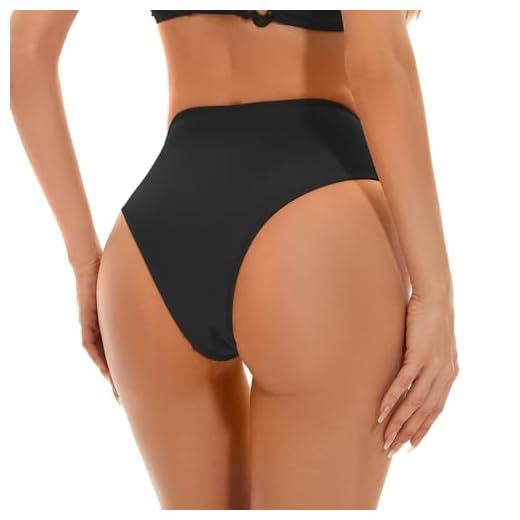 Kepblom Women's High Waisted Bikini Bottom - High Cut Cheeky Rave Bottoms for Beach, Swimming Pool, Rave Festivals, Black, M