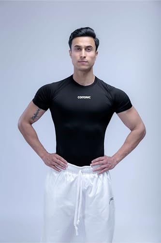 Image of COITONIC Men's Half Sleeve Compression T-Shirt - Athletic Base Layer for Gym, Sports & Fitness Training