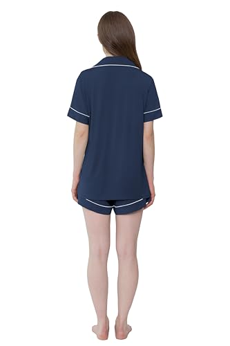 Image of Cherrydew Women Bamboo Viscose Super Soft Comfy Summer Cooling Short Sleeve Button Down Pajama Shorts Set S-XXL